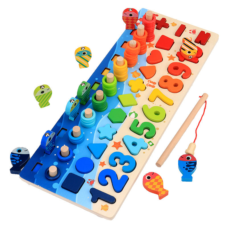 Educational Wooden Toys for Kids Board Math Fishing Count Numbers Matching Digital Shape Match Early Education Toy