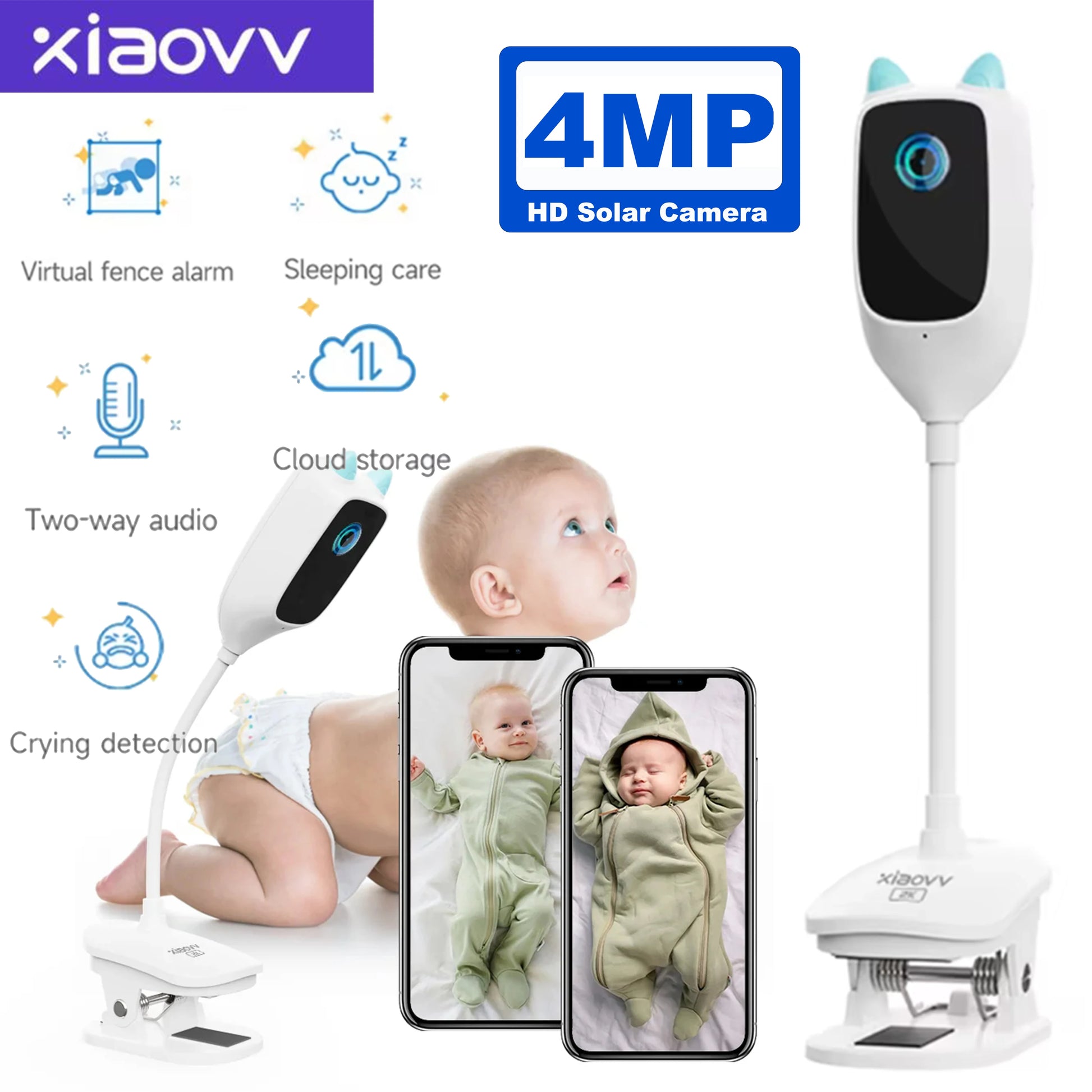 indoor high-definition crying detection baby monitor night vision 360 degree rotating camra