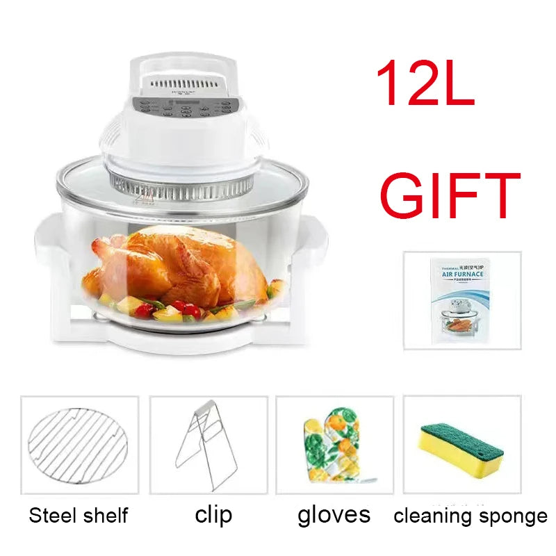 Household Oil-free Air fryer 12L smart visual glass lightwave oven multi-function electric fryer oven air oven