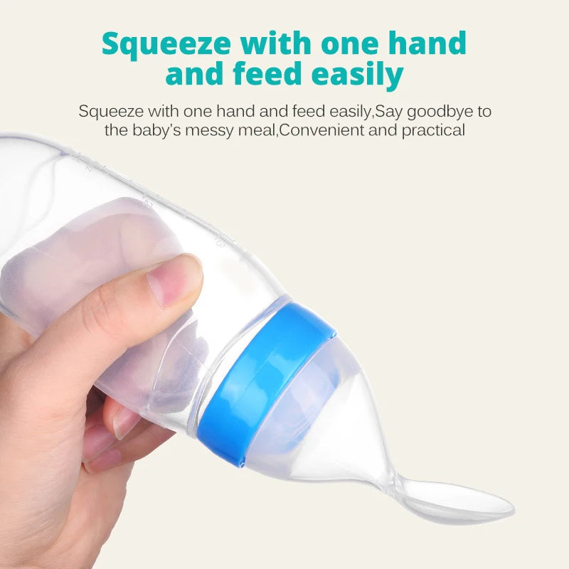 Safe Useful Silicone Baby Bottle With Spoon Food