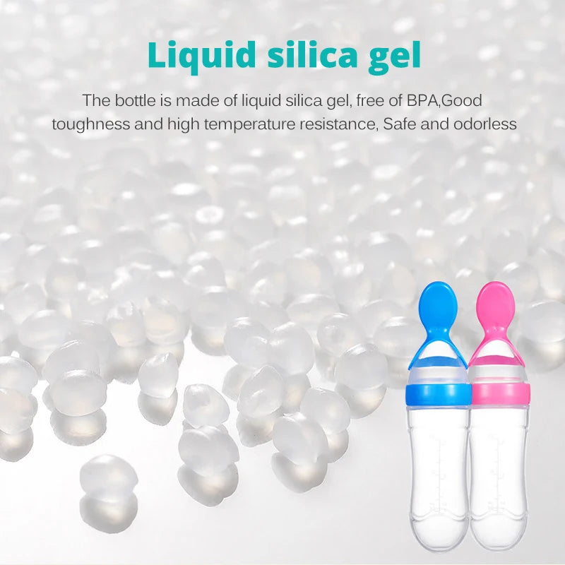 Safe Useful Silicone Baby Bottle With Spoon Food