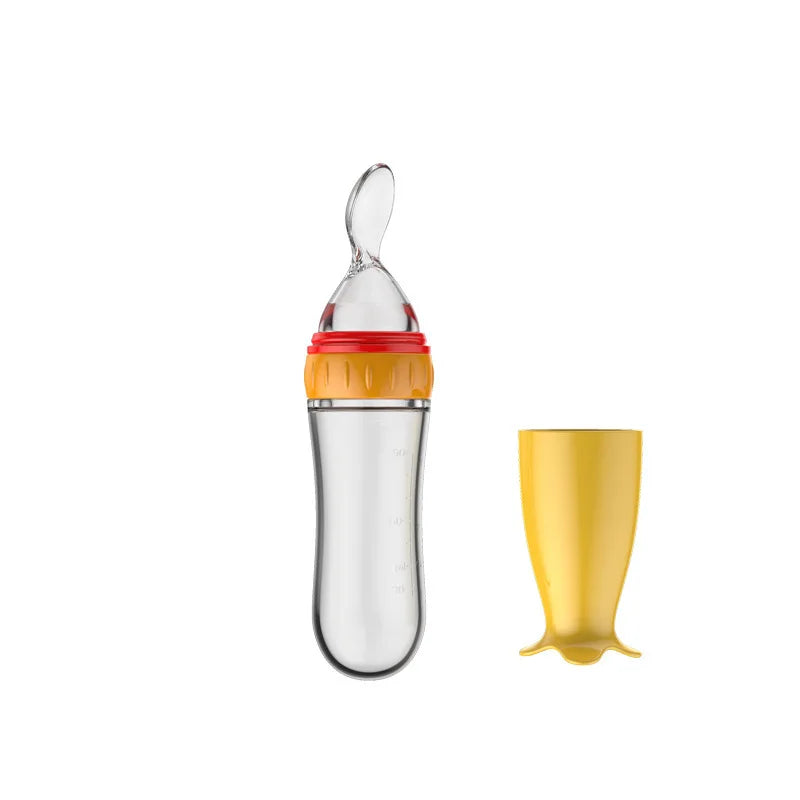 Safe Useful Silicone Baby Bottle With Spoon Food