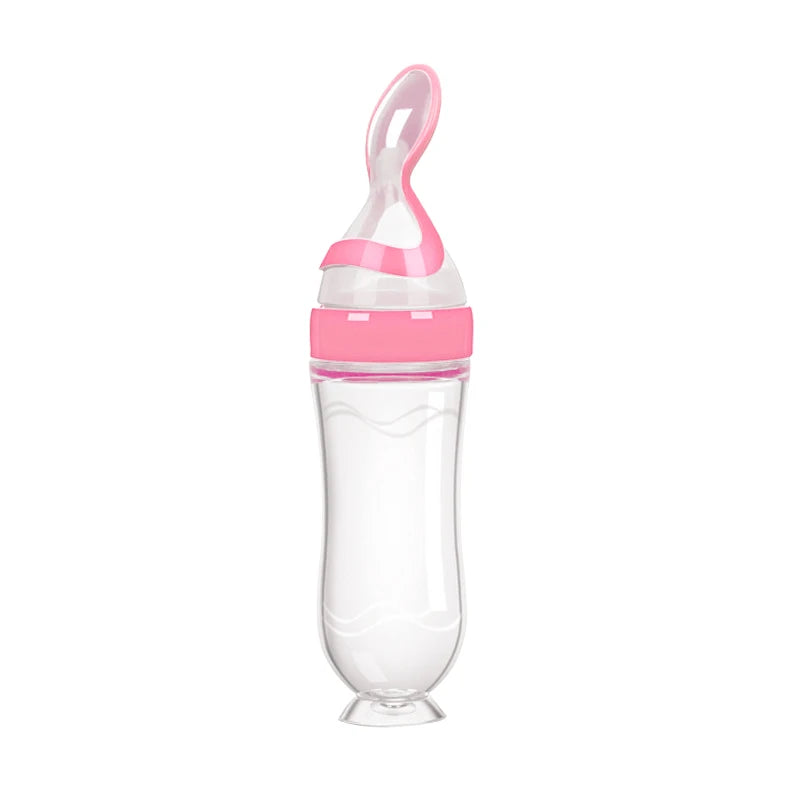 Safe Useful Silicone Baby Bottle With Spoon Food