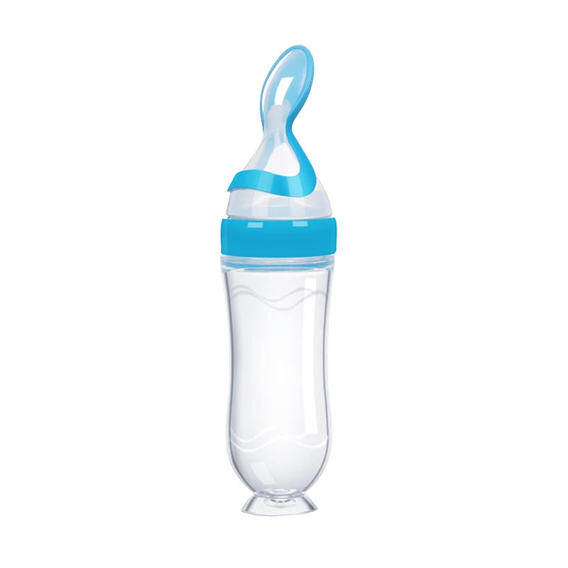 Safe Useful Silicone Baby Bottle With Spoon Food