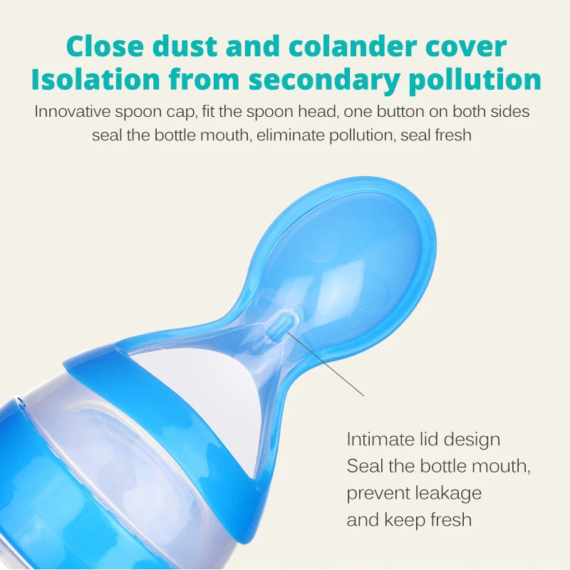 Safe Useful Silicone Baby Bottle With Spoon Food