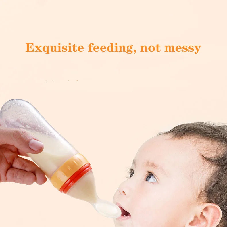 Safe Useful Silicone Baby Bottle With Spoon Food