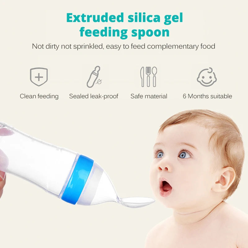 Safe Useful Silicone Baby Bottle With Spoon Food