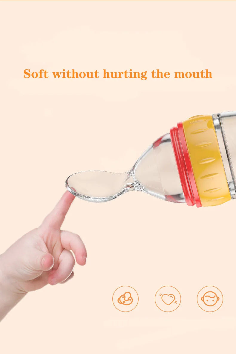 Safe Useful Silicone Baby Bottle With Spoon Food