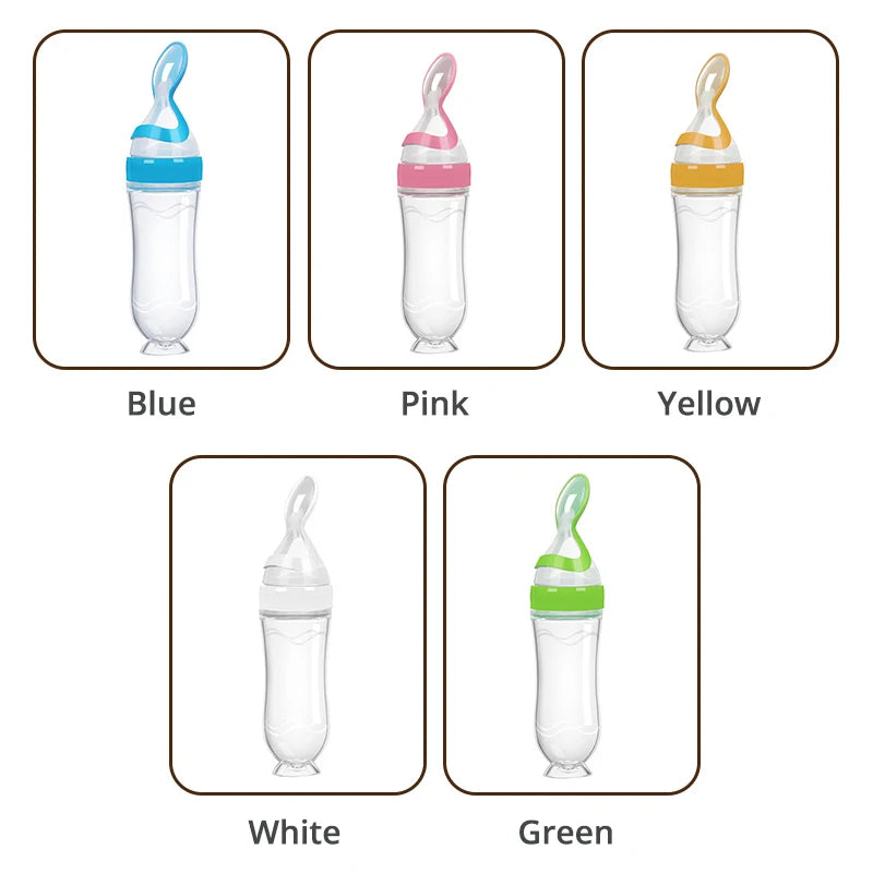Safe Useful Silicone Baby Bottle With Spoon Food