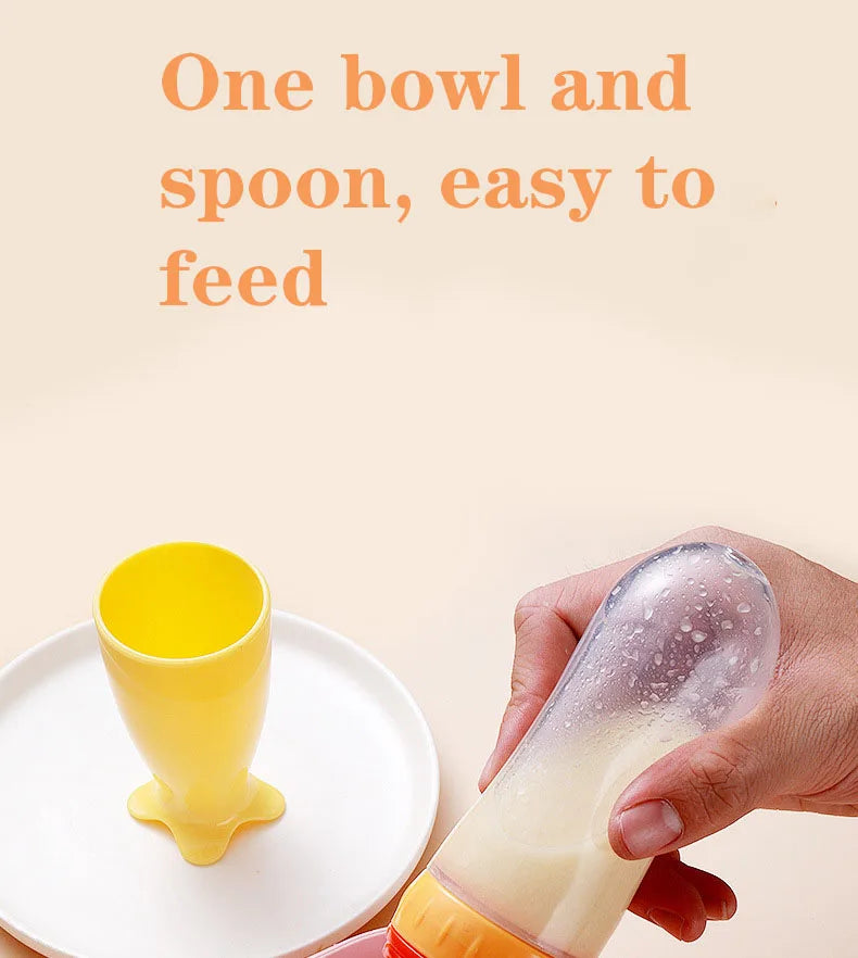 Safe Useful Silicone Baby Bottle With Spoon Food
