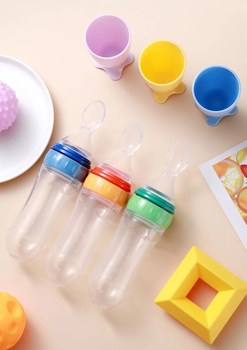 Safe Useful Silicone Baby Bottle With Spoon Food