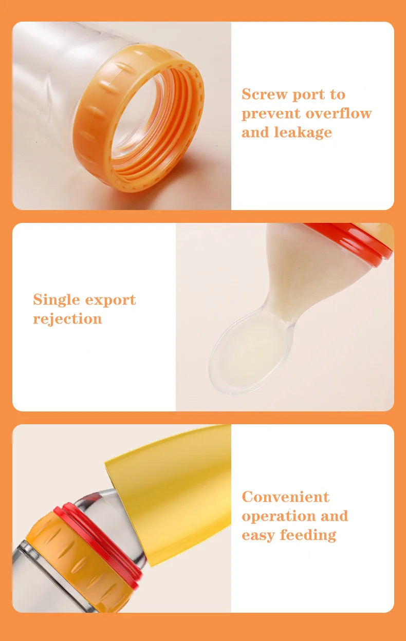 Safe Useful Silicone Baby Bottle With Spoon Food
