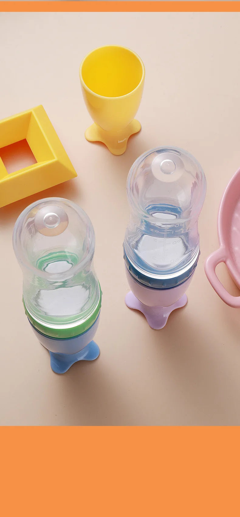 Safe Useful Silicone Baby Bottle With Spoon Food