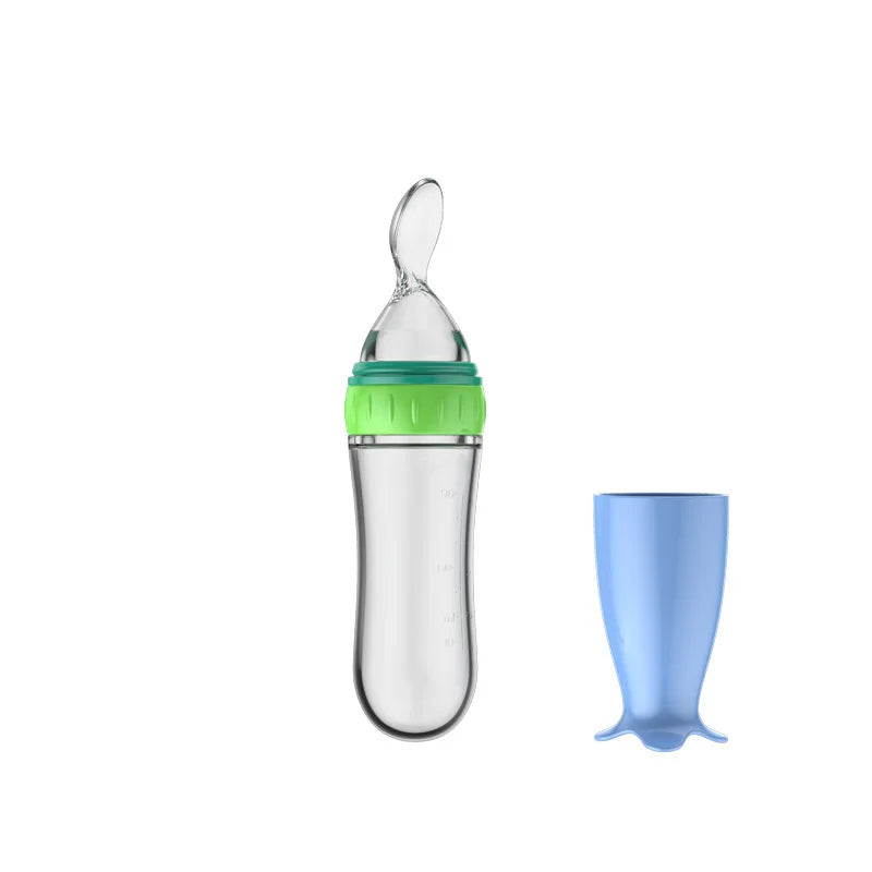 Safe Useful Silicone Baby Bottle With Spoon Food