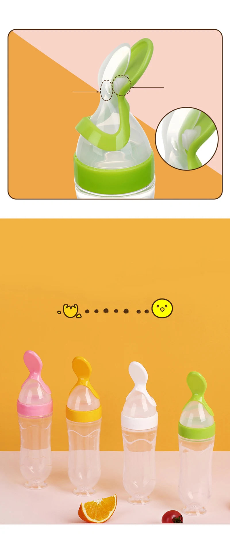 Safe Useful Silicone Baby Bottle With Spoon Food