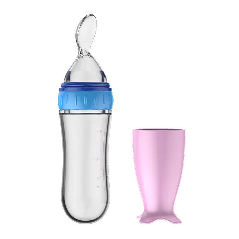 Safe Useful Silicone Baby Bottle With Spoon Food