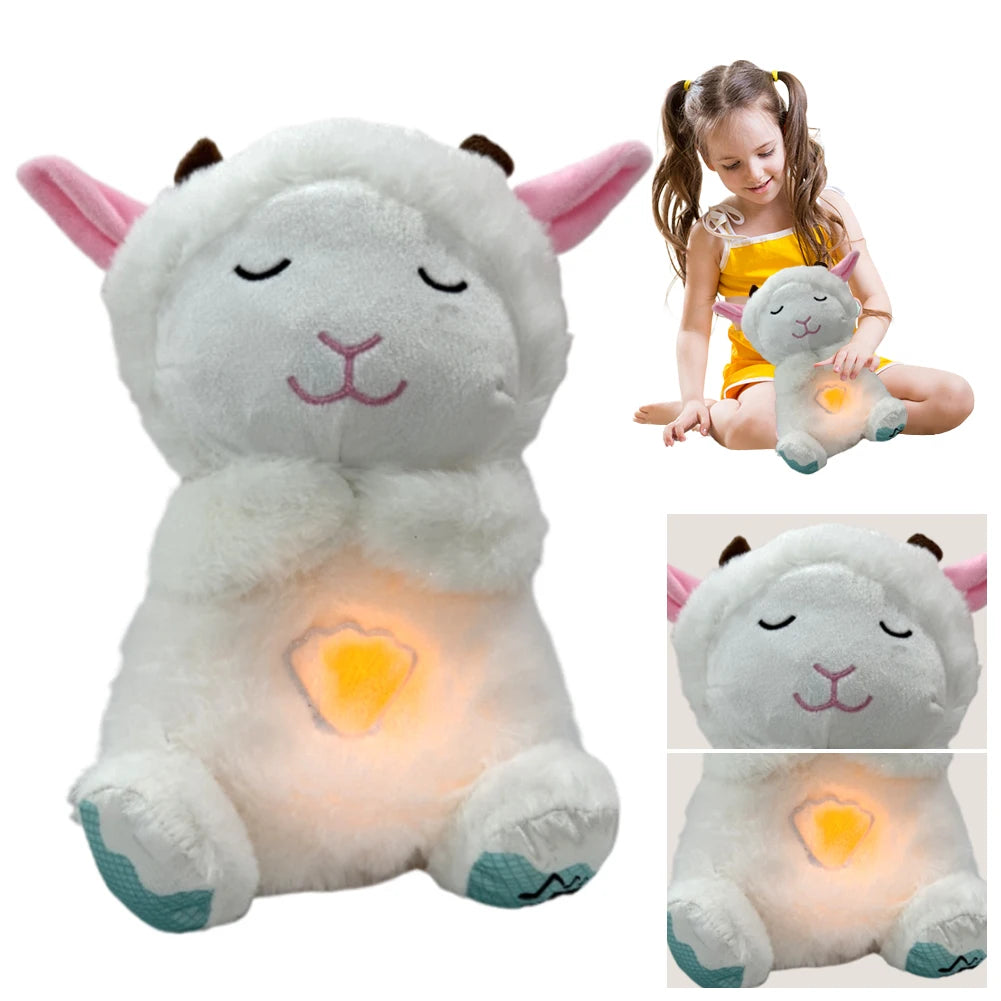 Peluche Kawaii pour le sommeil, petit agneau, apaisant pour bébé avec lumières musicales