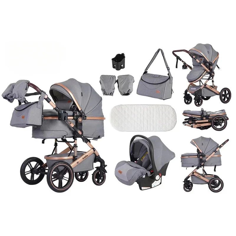Deluxe 3-in-1 Baby Stroller Lightweight Baby Stroller with Car Seat Multifunctional Baby Stroller with Mother Bag