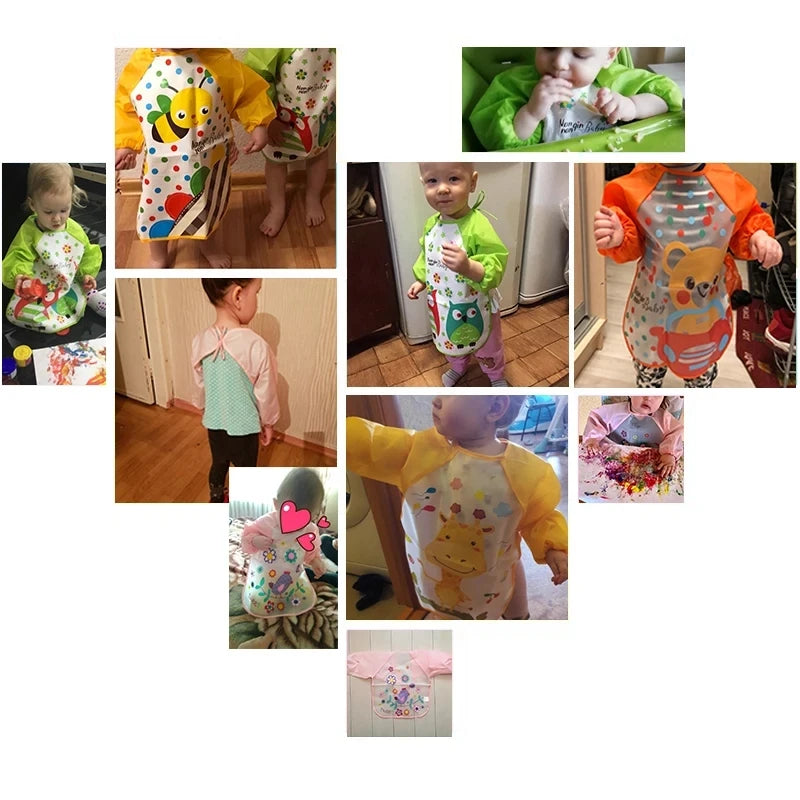 Waterproof EVA Full Sleeve Baby Bibs Children Apron