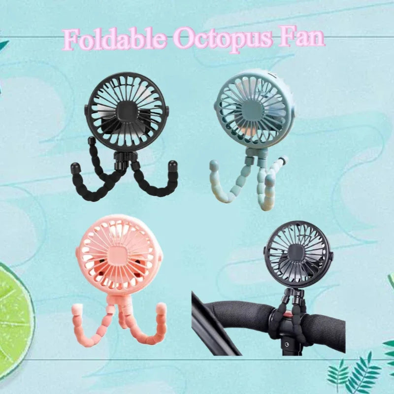 Mini ventilateur de poussette pour bébé, ventilateur pieuvre portatif, chargement USB