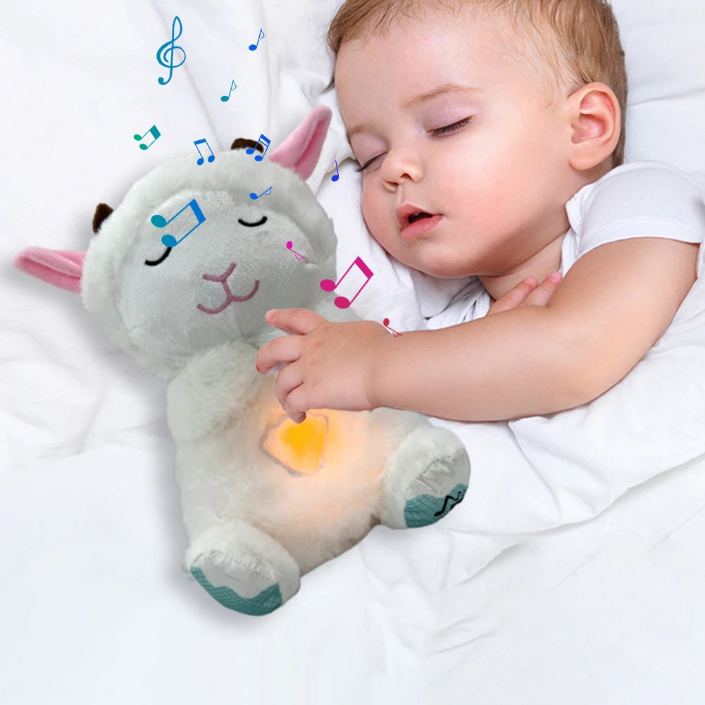 Peluche Kawaii pour le sommeil, petit agneau, apaisant pour bébé avec lumières musicales