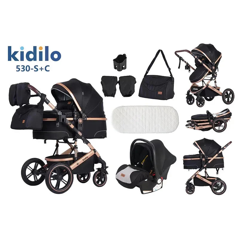 Deluxe 3-in-1 Baby Stroller Lightweight Baby Stroller with Car Seat Multifunctional Baby Stroller with Mother Bag