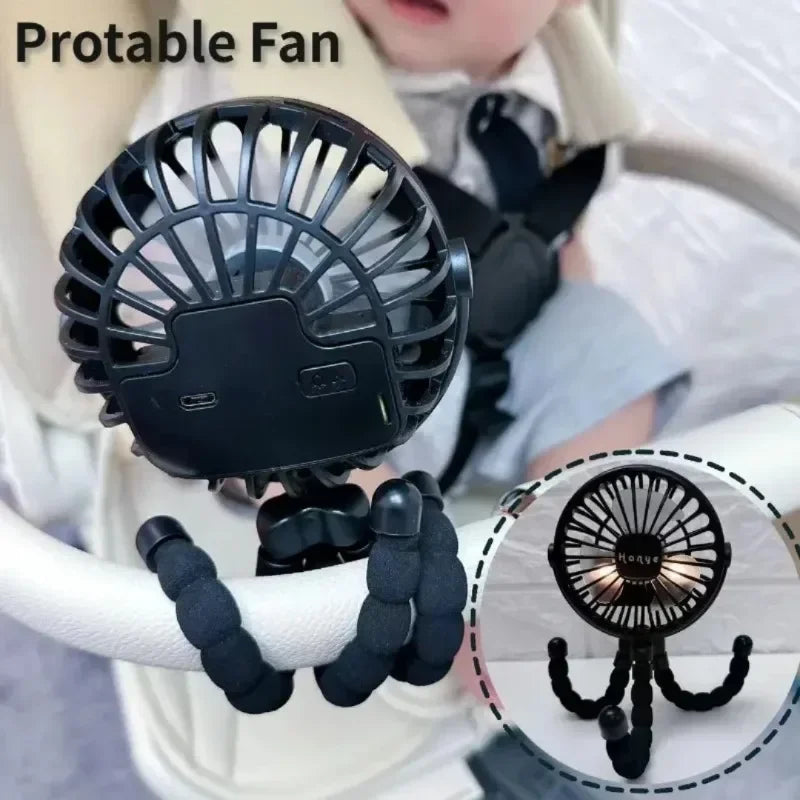 Mini ventilateur de poussette pour bébé, ventilateur pieuvre portatif, chargement USB