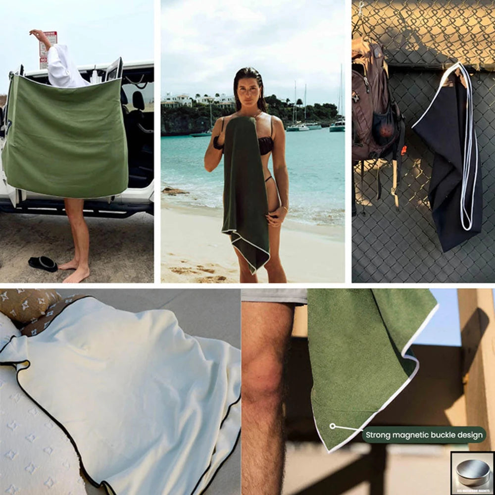Serviette de bain magnétique multifonctionnelle d'extérieur en polaire corail