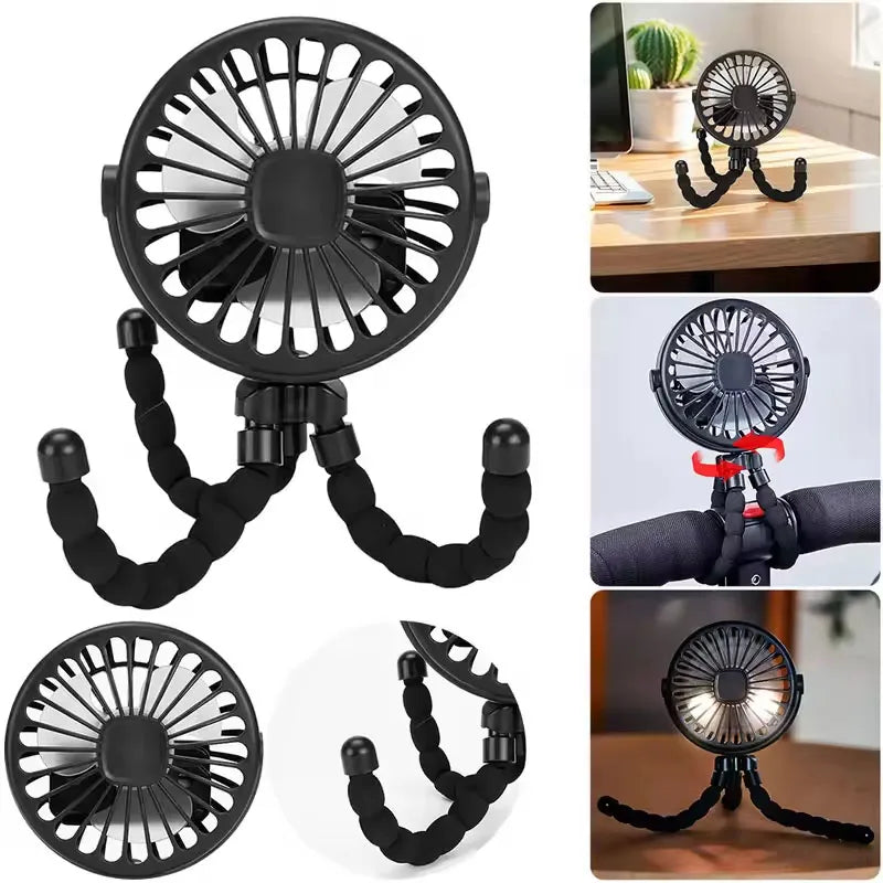Mini ventilateur de poussette pour bébé, ventilateur pieuvre portatif, chargement USB