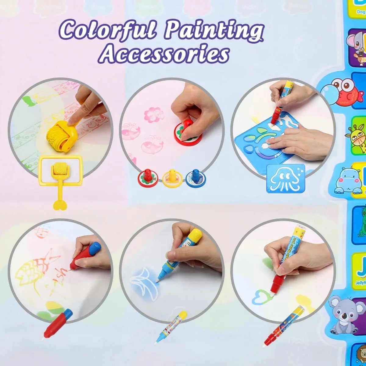 Tapis de dessin magique à l'eau, coloriage et gribouillage avec stylos magiques réutilisables