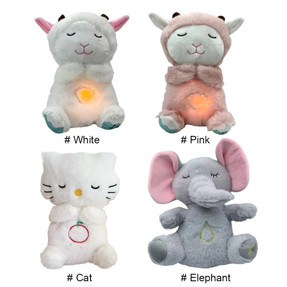Peluche Kawaii pour le sommeil, petit agneau, apaisant pour bébé avec lumières musicales