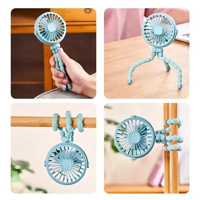 Mini ventilateur de poussette pour bébé, ventilateur pieuvre portatif, chargement USB