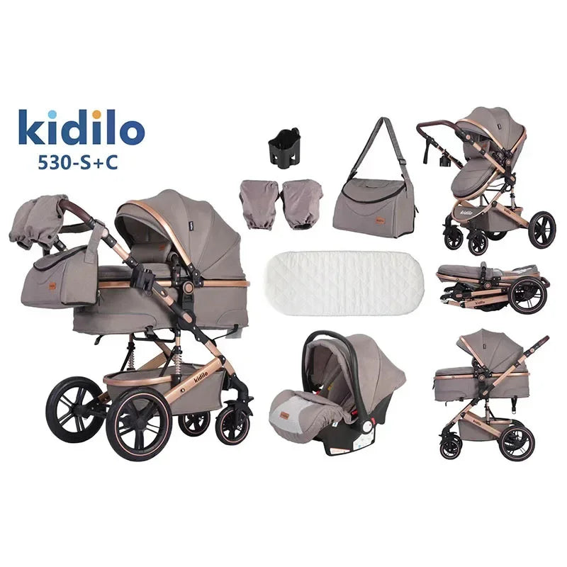 Deluxe 3-in-1 Baby Stroller Lightweight Baby Stroller with Car Seat Multifunctional Baby Stroller with Mother Bag