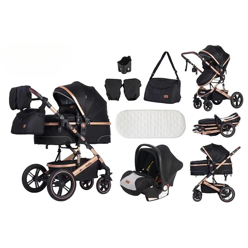 Deluxe 3-in-1 Baby Stroller Lightweight Baby Stroller with Car Seat Multifunctional Baby Stroller with Mother Bag