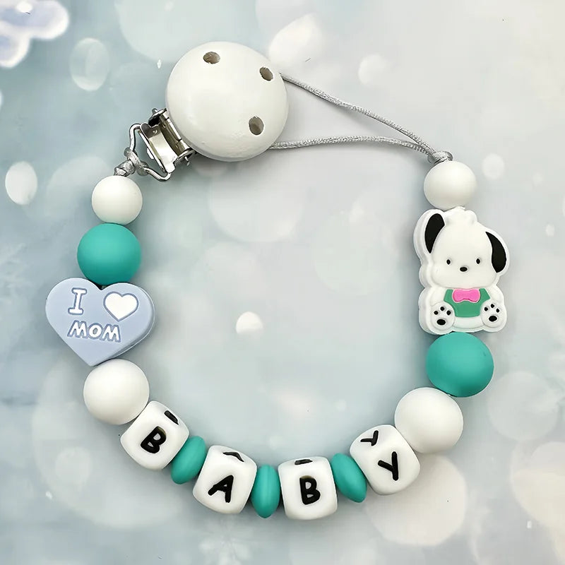 Attache-tétine personnalisée avec prénom et lettres anglaises pour bébé