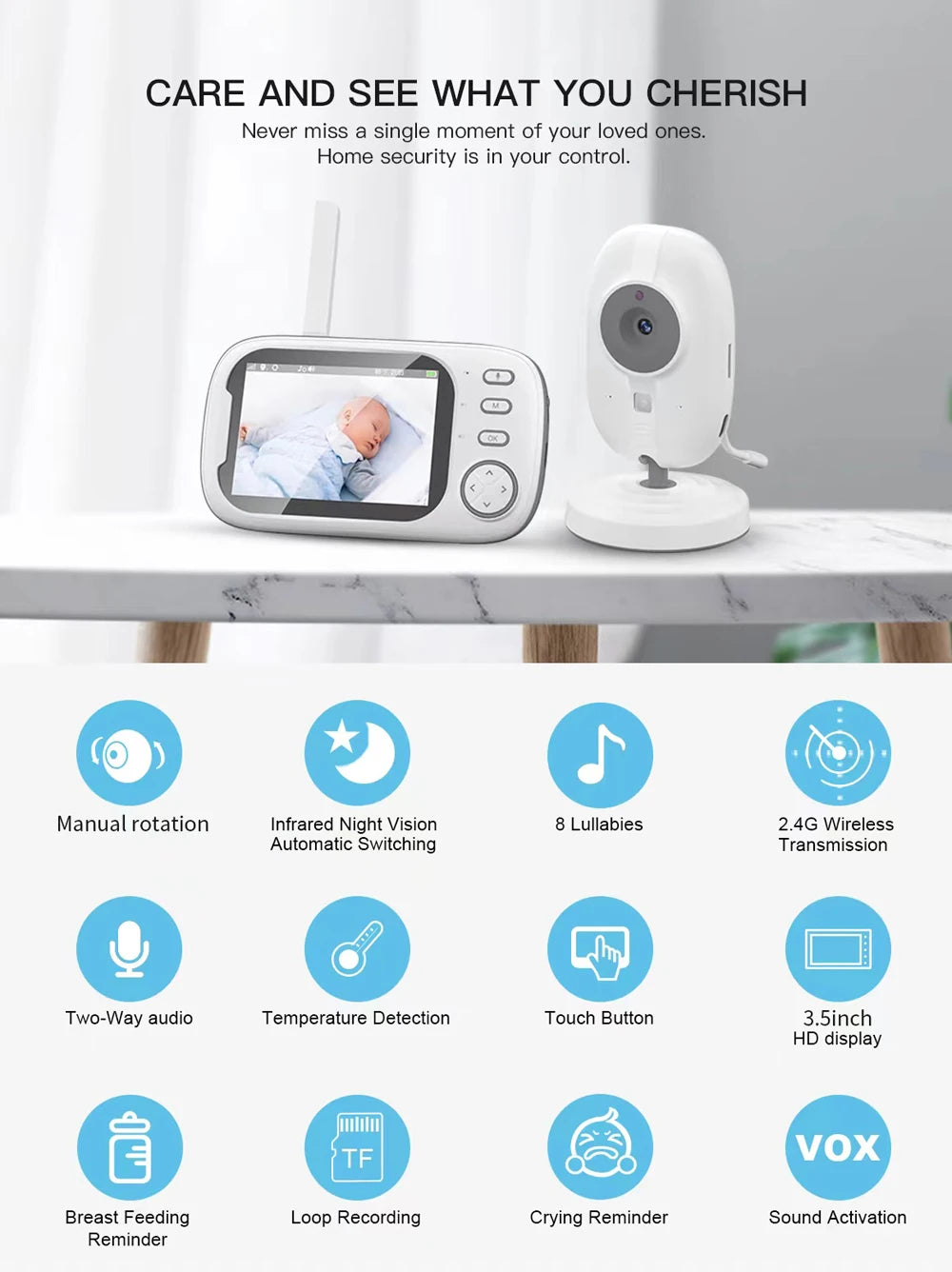 Cdycam Nouveau moniteur vidéo sans fil pour bébé avec vision nocturne