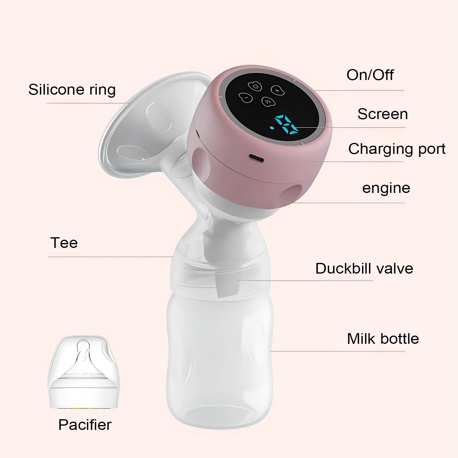 Electric Breast Pump Breast Pump with LED Screen Milk Puller for Breastfeeding Low Noise Anti-Backflow Comfort Milk Collector