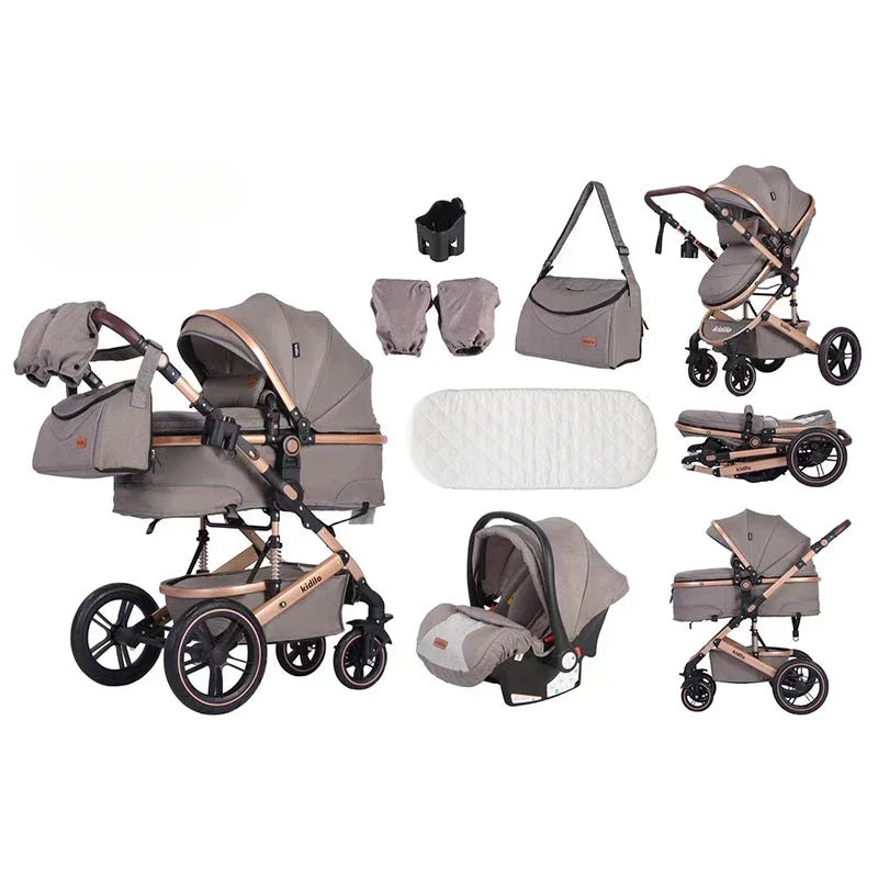 Deluxe 3-in-1 Baby Stroller Lightweight Baby Stroller with Car Seat Multifunctional Baby Stroller with Mother Bag