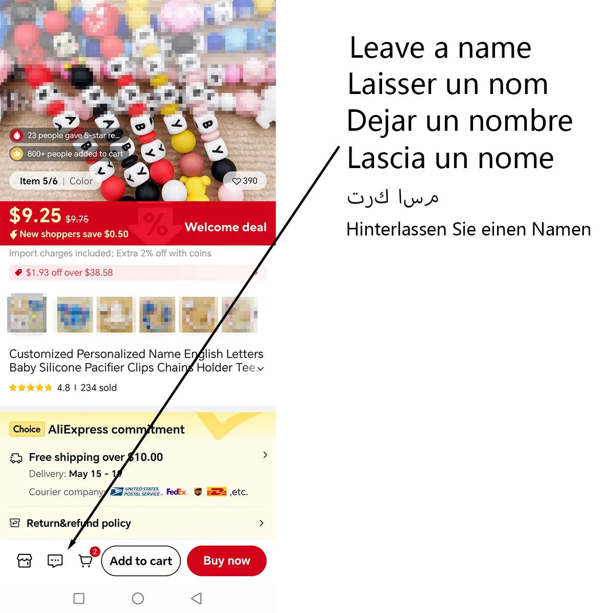 Attache-tétine personnalisée avec prénom et lettres anglaises pour bébé