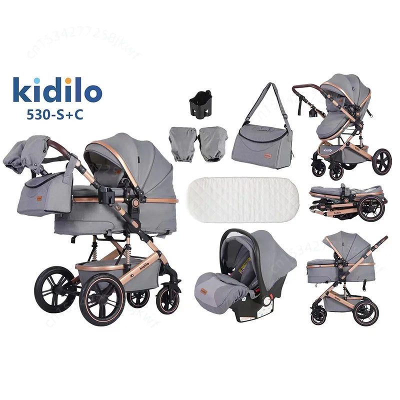 Deluxe 3-in-1 Baby Stroller Lightweight Baby Stroller with Car Seat Multifunctional Baby Stroller with Mother Bag