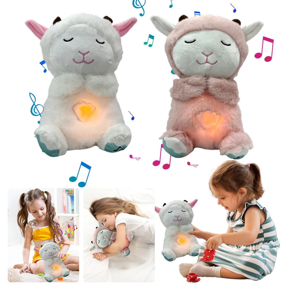 Peluche Kawaii pour le sommeil, petit agneau, apaisant pour bébé avec lumières musicales