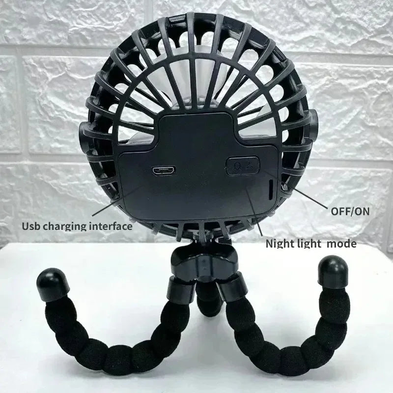 Mini ventilateur de poussette pour bébé, ventilateur pieuvre portatif, chargement USB