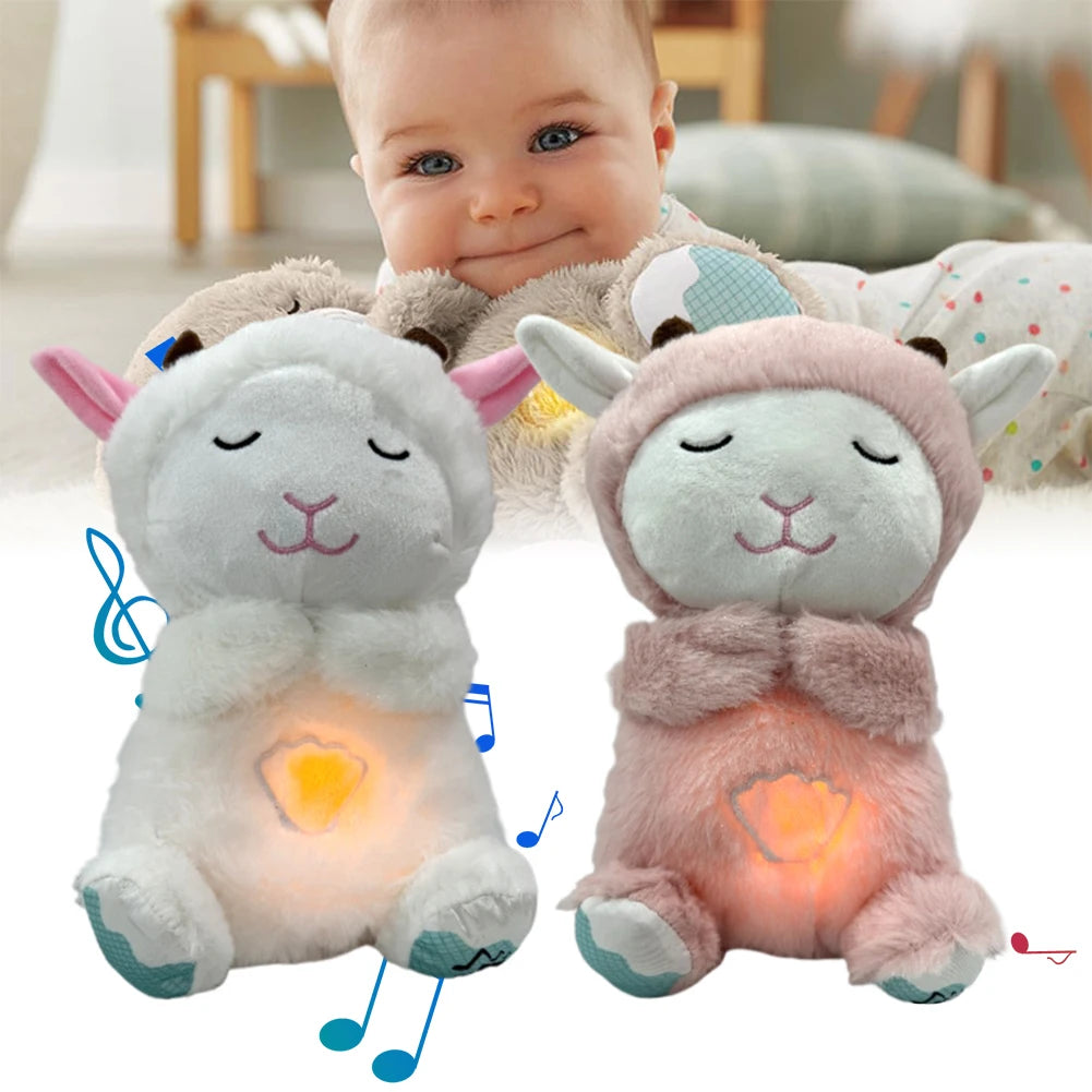 Peluche Kawaii pour le sommeil, petit agneau, apaisant pour bébé avec lumières musicales