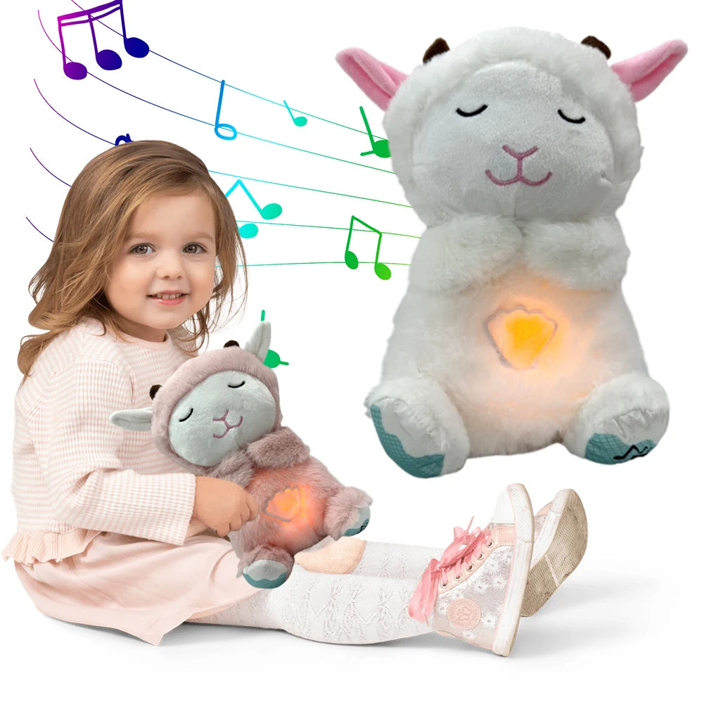 Peluche Kawaii pour le sommeil, petit agneau, apaisant pour bébé avec lumières musicales